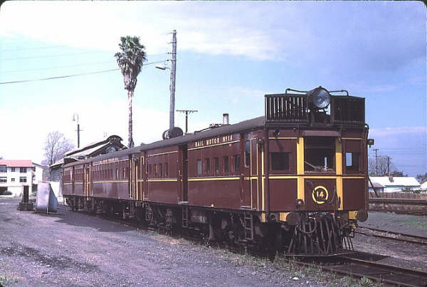 A trio of Rail Motors waiting for duty at the Richmond Engine shed with the local landmark of the tall palm tree.