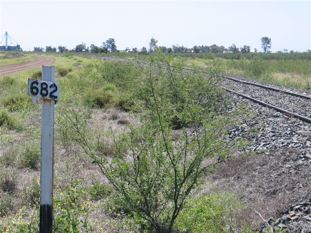 
The 682 km post just south of Rowena, looking north.
