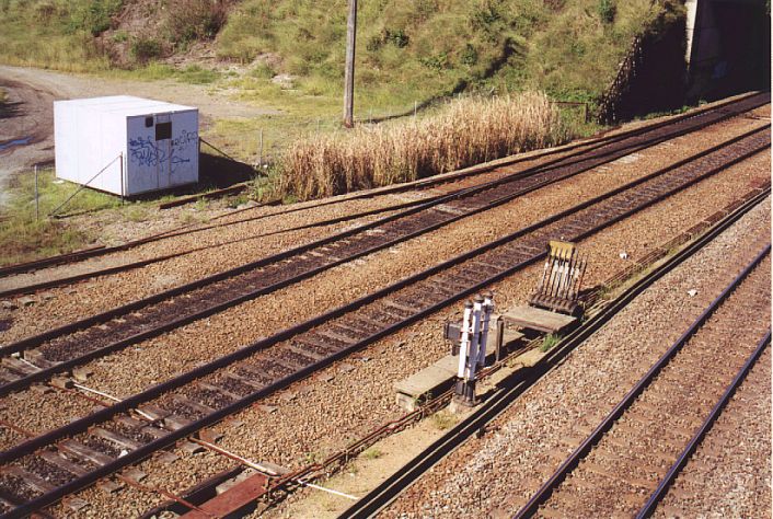 
The lever frame controls the junction at the back, which leads to Toll's
Sidings and the old Sandgate Cemetery branch.
