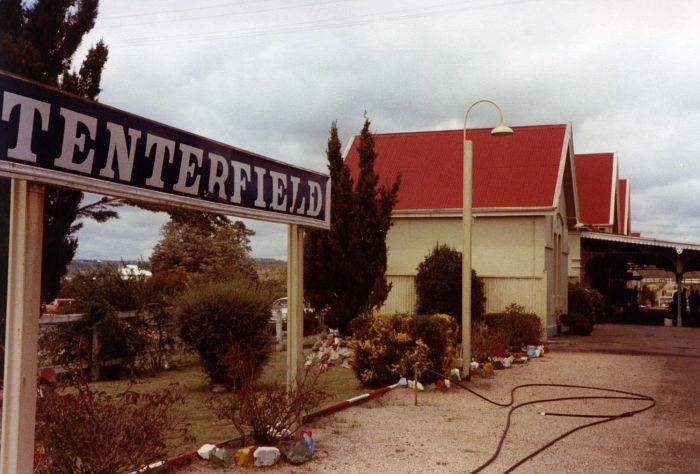 
The unusual lettering of the station nameboard.
