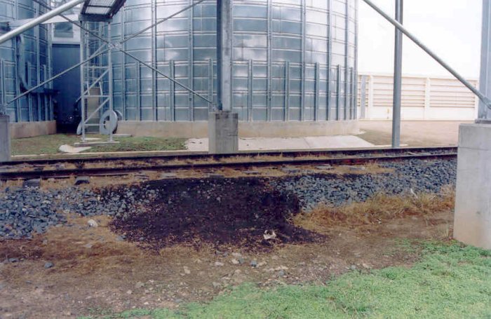 The base of the silos and loading structure at the ABA grain facility.