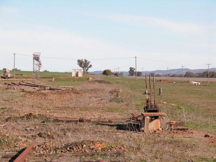 
The view from the down end of the yard, showing scattered pieces of track as
well as a 3-lever ground frame.
