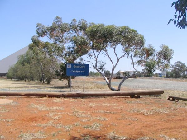 The entrance to the grain handling facilities looking west.