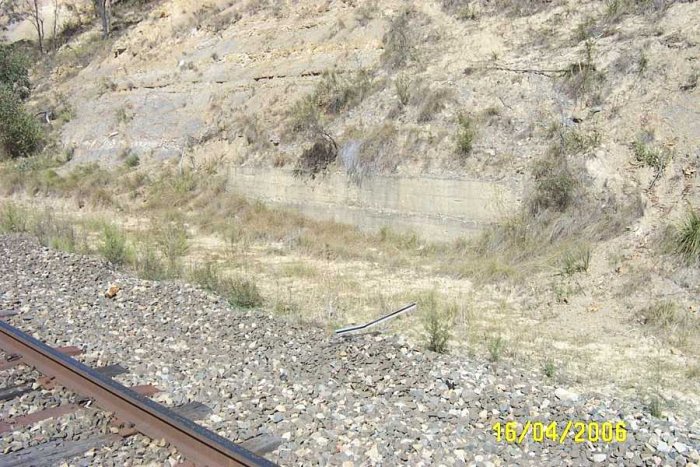 At 228 kilometres is this block of concrete. This may be for reinforcing purposes or may be the remains of some other structure.