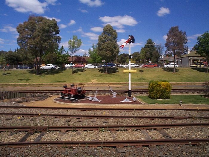 
A collection of railway equipment opposite the station.
