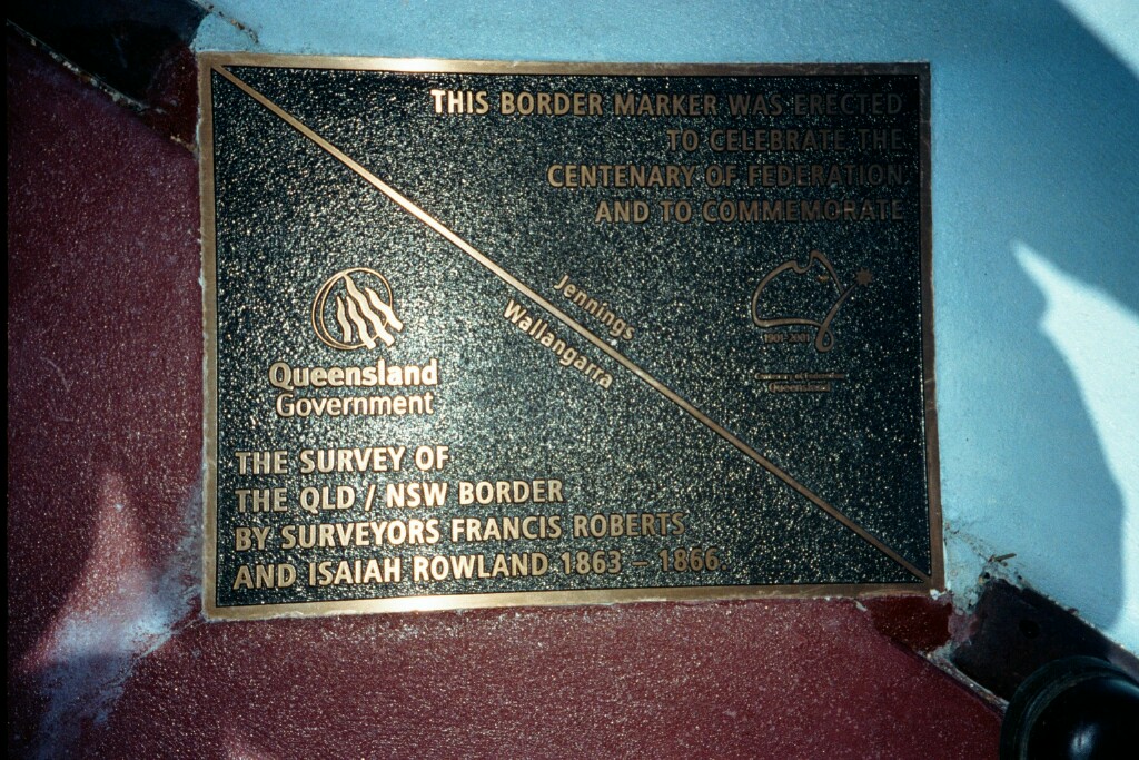 
The NSW/Qld border plinth on the platform at Wallangarra.
