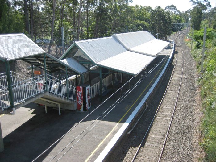 The view from the overpass looking north with the up line in the foreground.