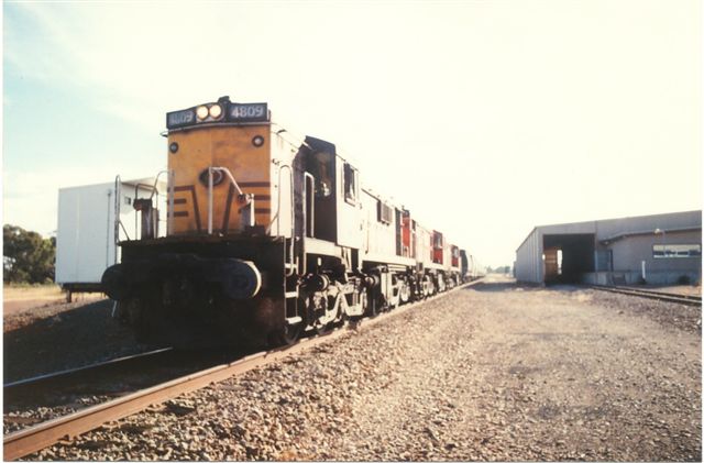 4809 at the head of an up train that has stopped for safeworking. The building on the right is the goods shed.